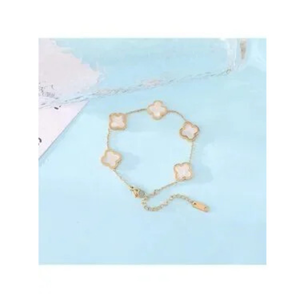 Gold 18k Gold Plated Titanium Clover Charm Bracelet